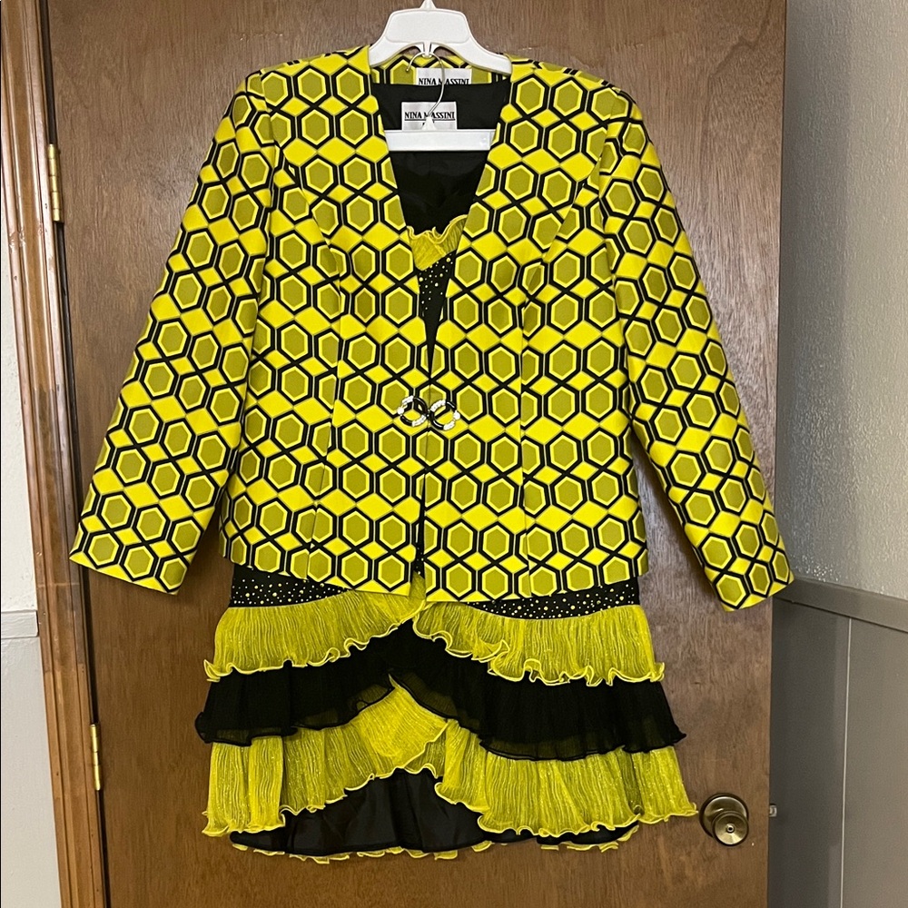 Yellow and Black Honeycomb Dress by